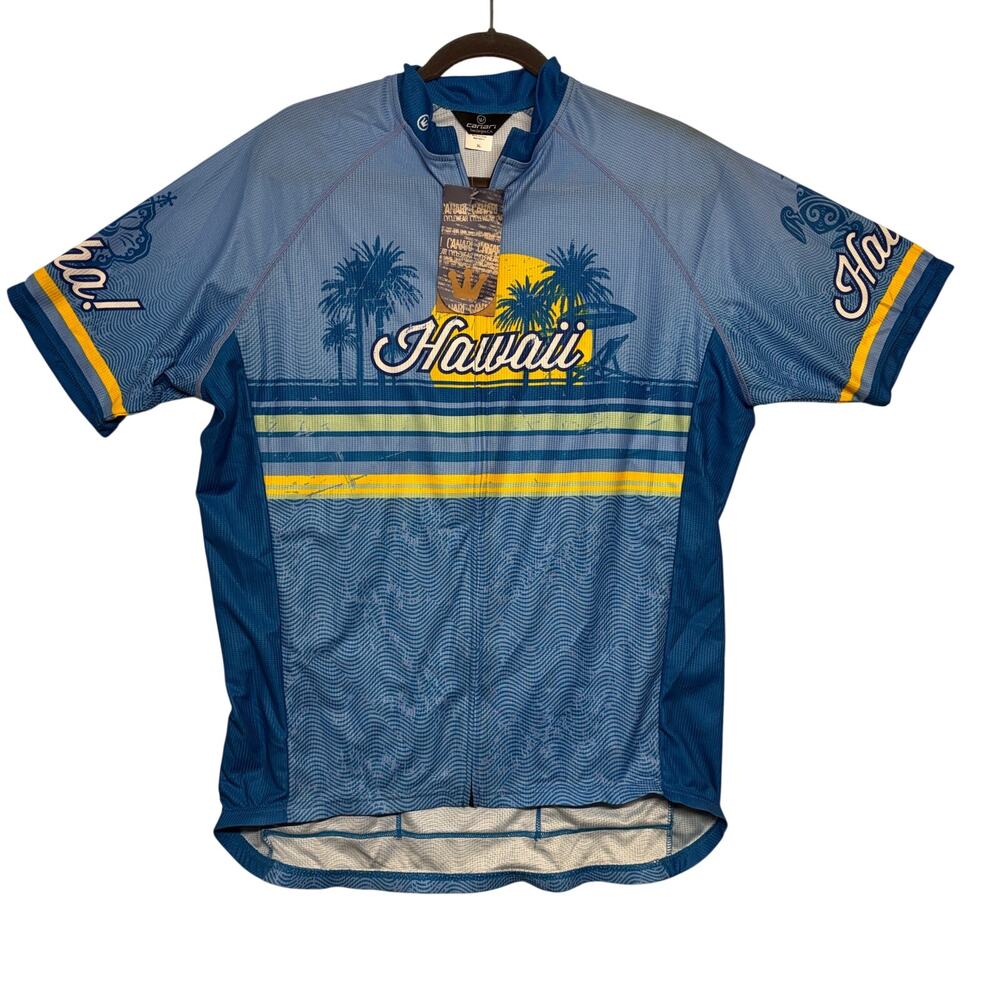Canari Cycling Jersey XL Mens Blue Hawaii Aloha Tropical Palm Biking Athletic